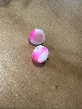 Pink & White Swirl Round Stud Earrings